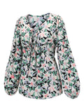Green 1940s Round Neck Floral Blouse
