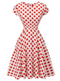 White 1940s Red Polka Dot Round Collar Dress