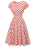 White 1940s Red Polka Dot Round Collar Dress