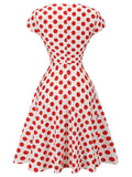 White 1940s Red Polka Dot Round Collar Dress