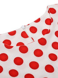 White 1940s Red Polka Dot Round Collar Dress