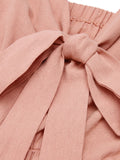 Pink 1930s Solid Strap Lace-up Jumpsuit