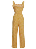 Yellow 1930s Floral Ruffles Tie Jumpsuit