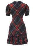 1960s Plaid Puff Sleeve Pleated Dress