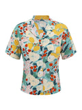 2PCS Light Blue 1950s Floral Blouse & Solid Belted Skirt