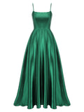 Green 1930s Solid Satin Strap Dress