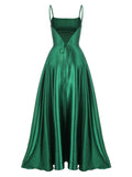 Green 1930s Solid Satin Strap Dress