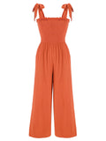 1930s Orange Solid Tie-Up Strap Jumpsuit