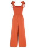 1930s Orange Solid Tie-Up Strap Jumpsuit