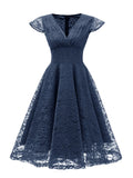 1950s Solid Lace Pleated V-Neck Dress