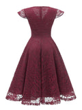 1950s Solid Lace Pleated V-Neck Dress