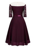 1950s Solid Lace Off Shoulder Patchwork Dress