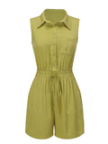 Olive Green 1950s Solid Lapel Belt Romper