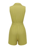 Olive Green 1950s Solid Lapel Belt Romper