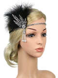 [US Warehouse] Silver 1920s Feather Rhinestone Headband