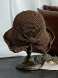 Retro Solid Bowknot Raffia Sun Hat