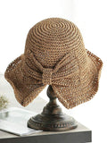 Retro Solid Bowknot Raffia Sun Hat