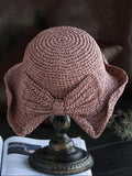 Retro Solid Bowknot Raffia Sun Hat
