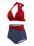 1950s Polka Dot Pleated Halter Bikini