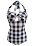 1950s Plaid Halter One-Piece Swimsuit