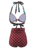 Red 1950s Boho Halter Bow Bikini