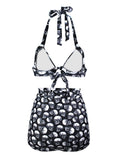 Black 1950s Skull Halter Pleated Bikini