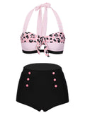 Retro Leopard Stripes Lace-Up Bikini
