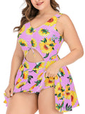 Plus Size 1940s Sunflowers Skirted Swimsuit