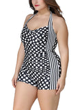 Plus Size Polka Dot Romper Swimsuit