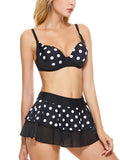 Black 1960s Polka Dot Bikini Set with Skirt