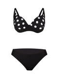 Black 1960s Polka Dot Bikini Set with Skirt