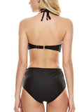 Black 1960s Shell Pearl Halter Bikini Set