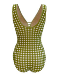 Retro Green Checked One-Piece Swimsuit