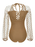 Illusion Lantern Sleeve Backless Swimsuit