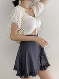 Puff Sleeve Keyhole Skirted Swimsuit