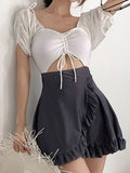 Puff Sleeve Keyhole Skirted Swimsuit
