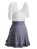 Puff Sleeve Keyhole Skirted Swimsuit
