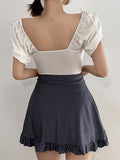 Puff Sleeve Keyhole Skirted Swimsuit
