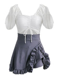 Puff Sleeve Keyhole Skirted Swimsuit