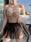 Polka Dot Mesh Skirted Swimsuit