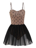 Polka Dot Mesh Skirted Swimsuit