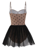 Polka Dot Mesh Skirted Swimsuit