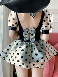Polka Dot Puff Sleeves Skirted Swimsuit