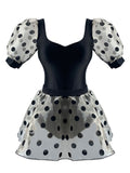 Polka Dot Puff Sleeves Skirted Swimsuit