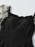 Black Floral Lace-Up Skirted Swimsuit