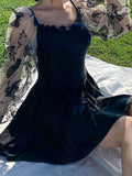 Black Floral Lace-Up Skirted Swimsuit