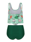 Green 1950s Retro Dinosaur Tankini Set