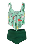 Green 1950s Retro Dinosaur Tankini Set