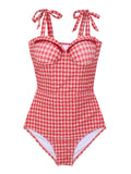 Red Checked Back Cut-Out Swimsuit