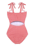 Red Checked Back Cut-Out Swimsuit